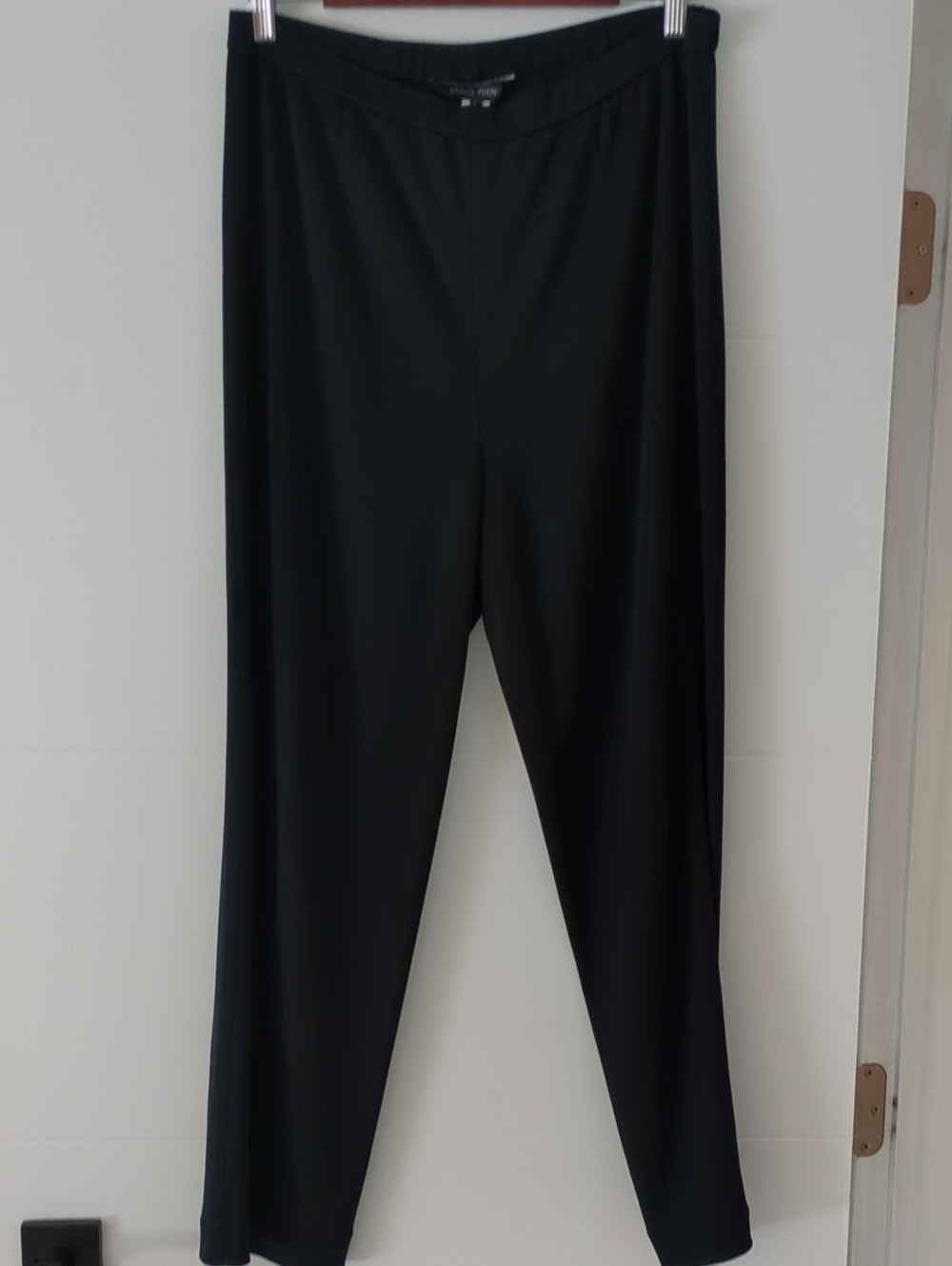 Ming Wang Classic Black Straight-Leg Pull-On Pants Sz L Career Office Old Money